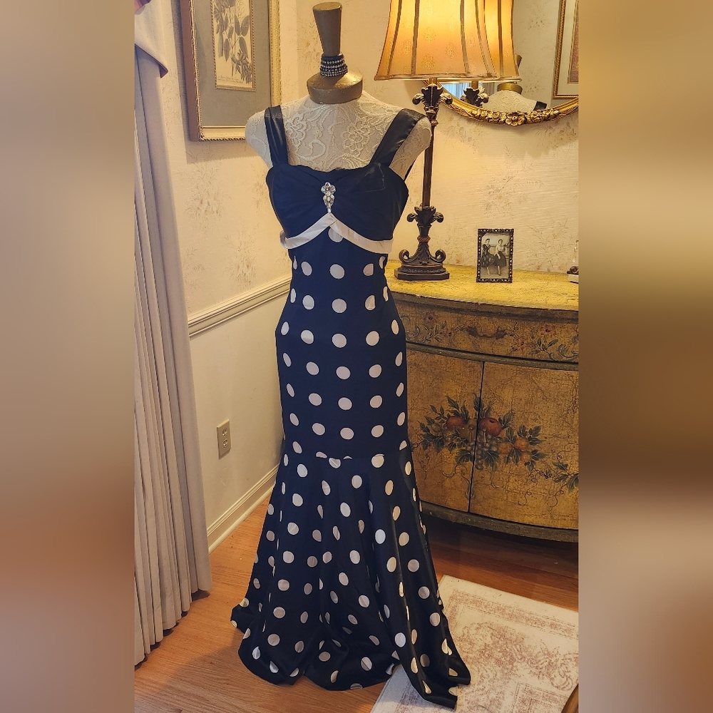 Vintage Cindy USA Polka Dot Summer Wedding Event Evening Gown Dress L